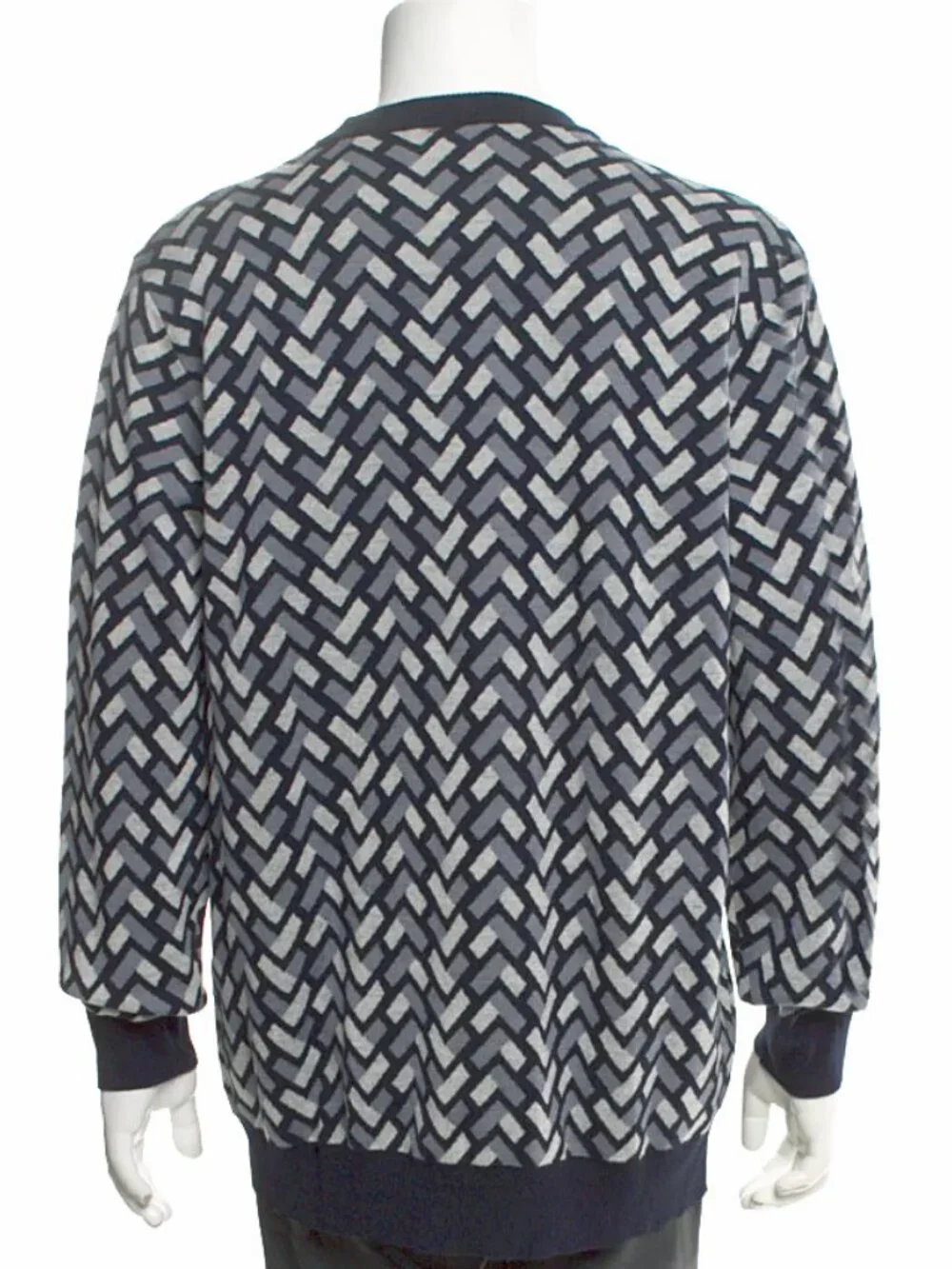 NEW $975 Giorgio Armani Sweater! e 58 US XL Dark Navy & Gray Geometric Design